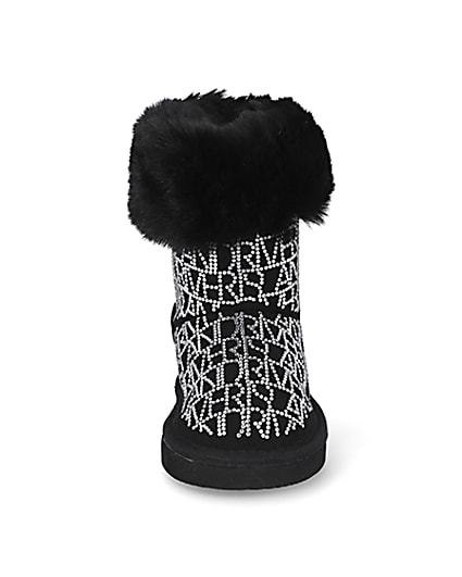 360 degree animation of product Mini girls black embellished faux fur boots frame-21