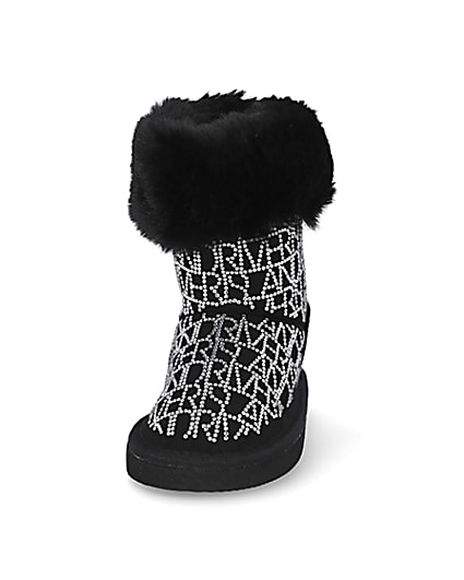 360 degree animation of product Mini girls black embellished faux fur boots frame-22