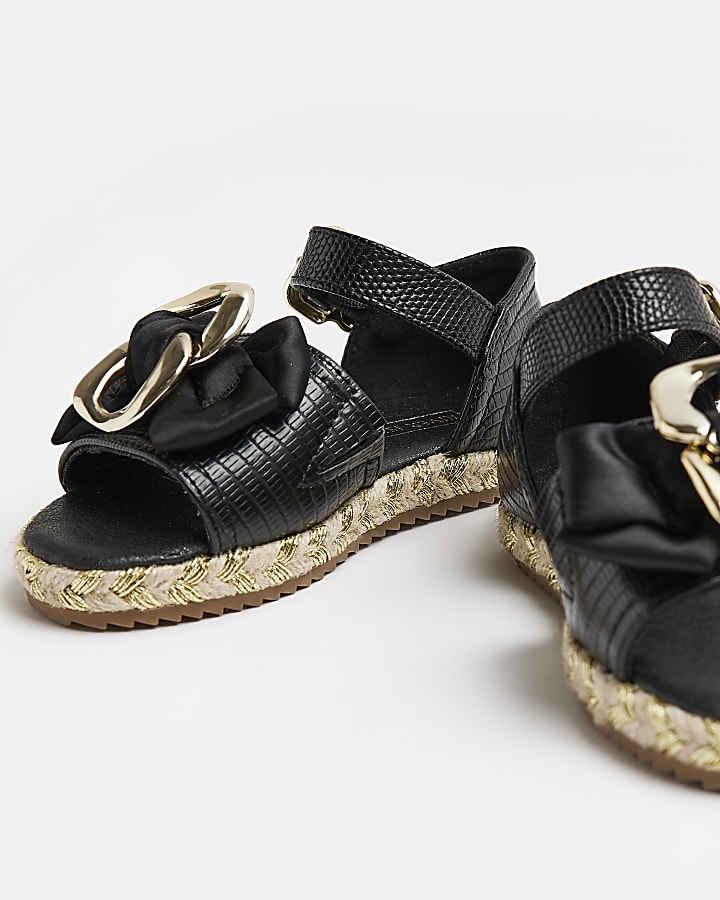 Mini girls black espadrille bow sandals