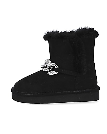 360 degree animation of product Mini girls black faux fur chain boots frame-3