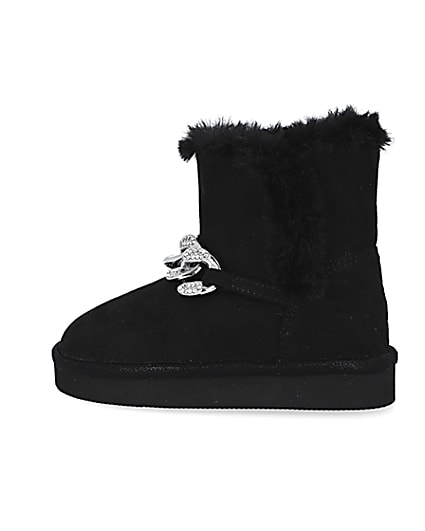 360 degree animation of product Mini girls black faux fur chain boots frame-4
