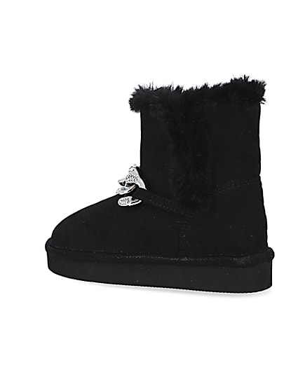 360 degree animation of product Mini girls black faux fur chain boots frame-5