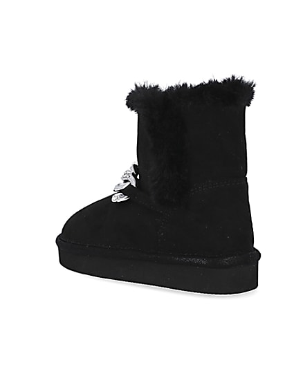 360 degree animation of product Mini girls black faux fur chain boots frame-6