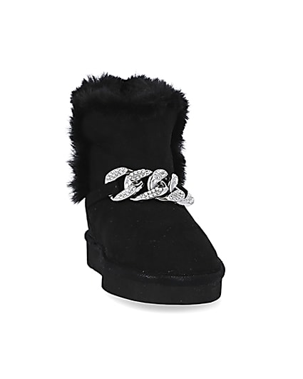 360 degree animation of product Mini girls black faux fur chain boots frame-20