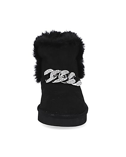 360 degree animation of product Mini girls black faux fur chain boots frame-21