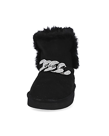 360 degree animation of product Mini girls black faux fur chain boots frame-22