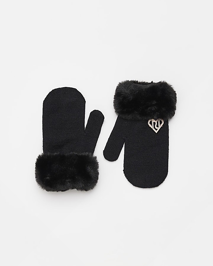 River Island Girls Accessories Gloves Mini girls faux fur Mittens 