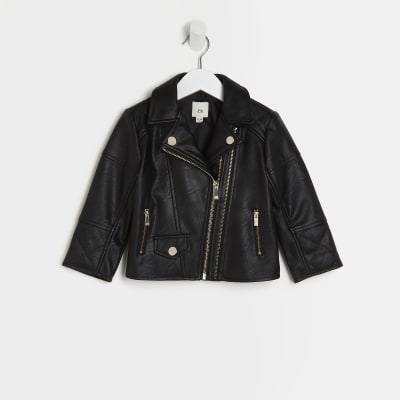 Leather biker jacket with mini monogram print