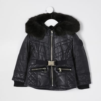 river island girls black coat