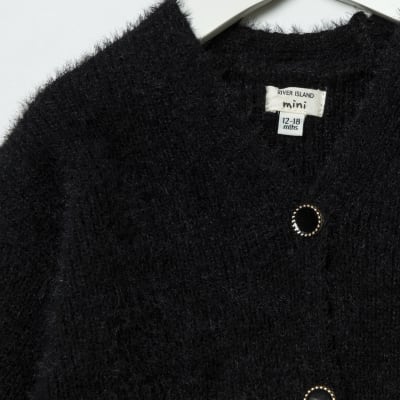 girls black fluffy cardigan