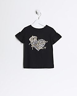 Mini girls black foil graphic t-shirt