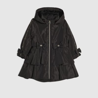 Mini Girls Black Frill Bow Raincoat
