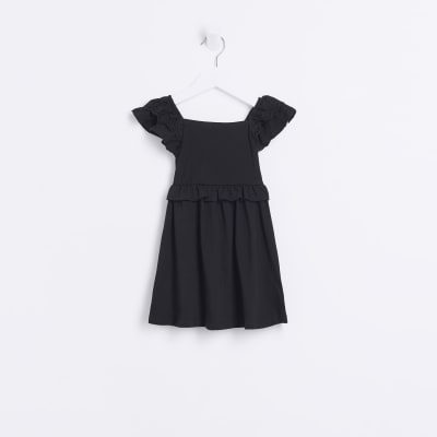 Mini Girls Black Frill Skater Dress