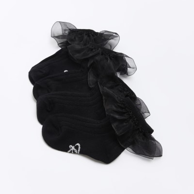 Mini girls black frill socks 2 pack River Island