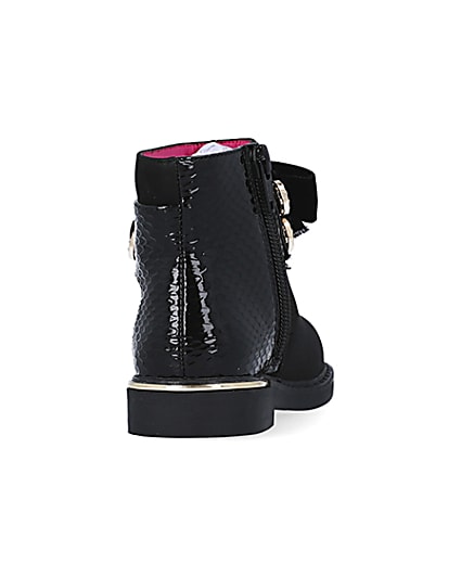 360 degree animation of product mINI gIRLS Black Front Bow Ankle BootS frame-10