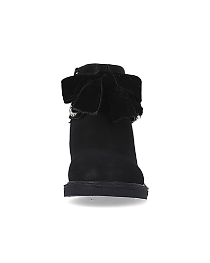 360 degree animation of product mINI gIRLS Black Front Bow Ankle BootS frame-21