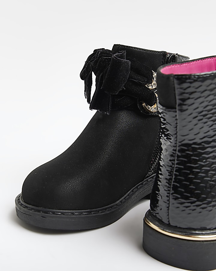 mINI gIRLS Black Front Bow Ankle BootS