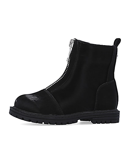 360 degree animation of product Mini girls Black front Zip Boots frame-2
