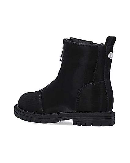 360 degree animation of product Mini girls Black front Zip Boots frame-5