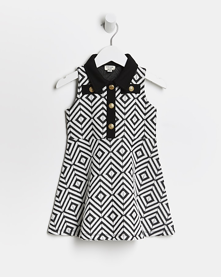 Mini girls black geometric shirt dress