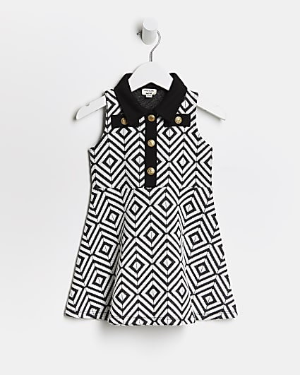Mini girls black geometric shirt dress
