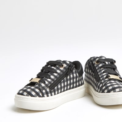 Mini girls black gingham check plimsolls