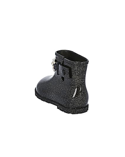 360 degree animation of product Mini girls black glitter chain wellie boots frame-7