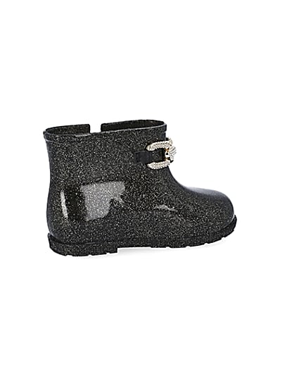 360 degree animation of product Mini girls black glitter chain wellie boots frame-13