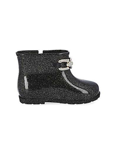 360 degree animation of product Mini girls black glitter chain wellie boots frame-14