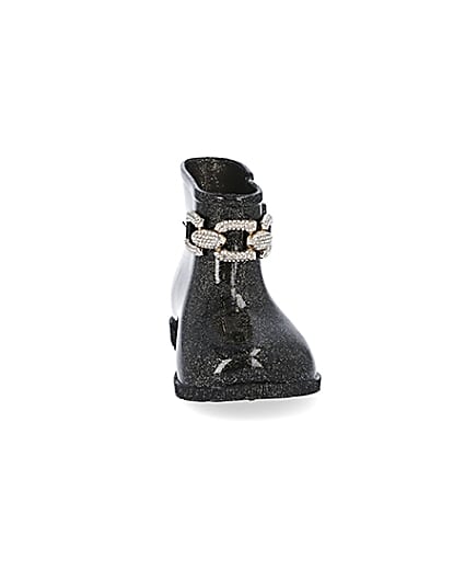 360 degree animation of product Mini girls black glitter chain wellie boots frame-20