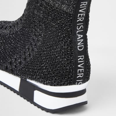 girls black glitter trainers