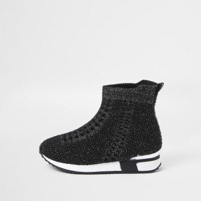girls black glitter trainers