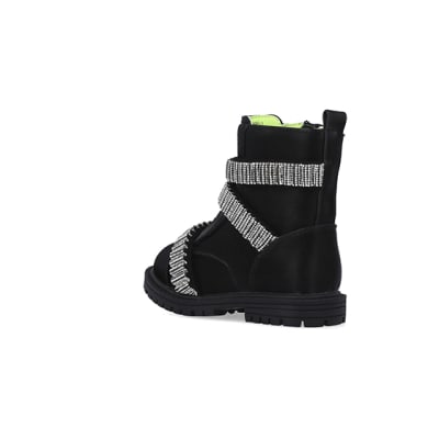 360 degree animation of product Mini Girls Black Glitter Strap Chelsea Boots frame-6