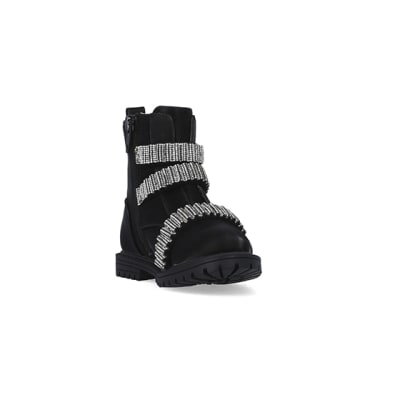 360 degree animation of product Mini Girls Black Glitter Strap Chelsea Boots frame-19
