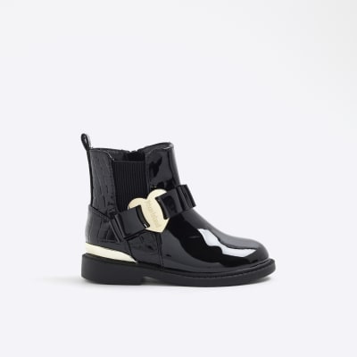 Mini Girls Black Heart Bow Chelsea Boots