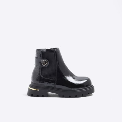Mini Girls Black Heart Strap Chelsea Boots