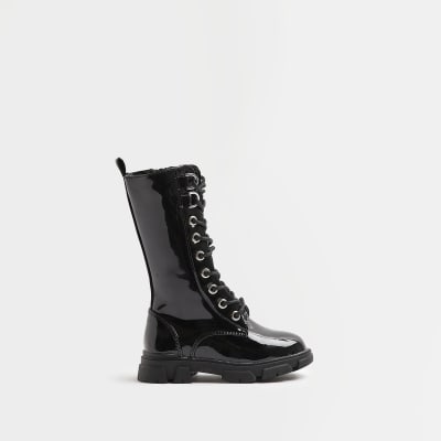 Girls black sale shiny boots