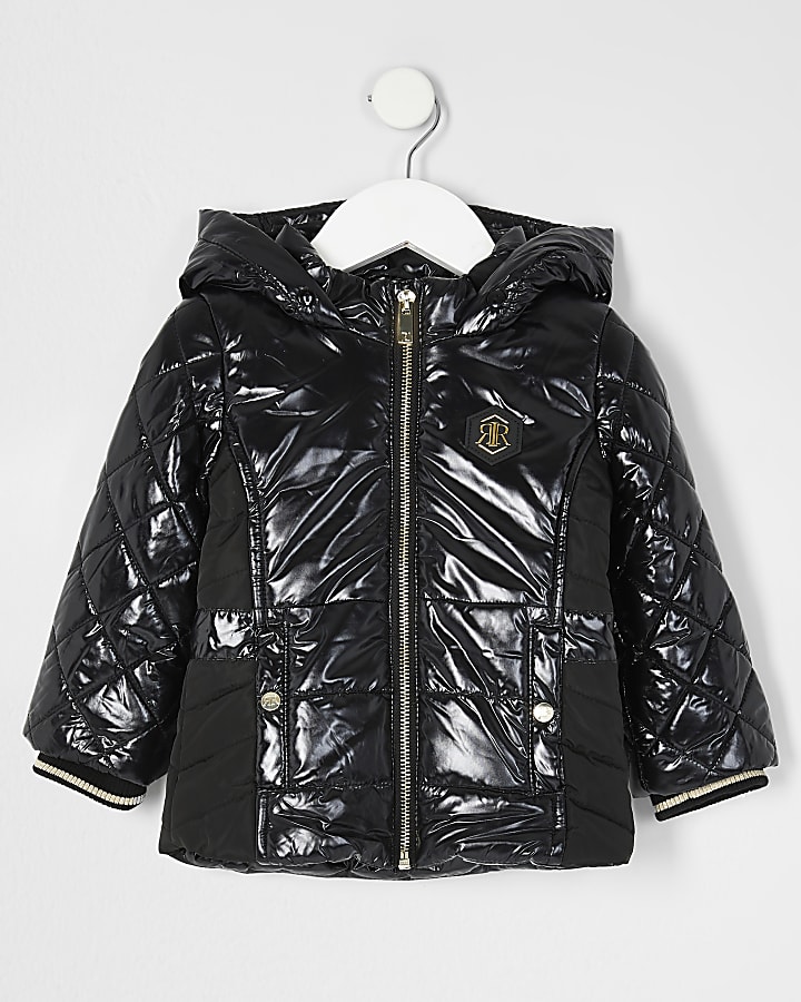 Mini Girls black high shine padded jacket