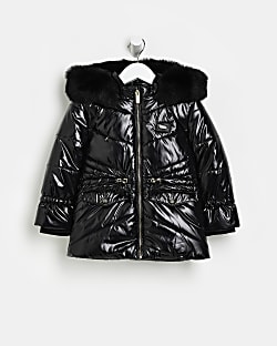 Mini girls Black high shine puffer coat