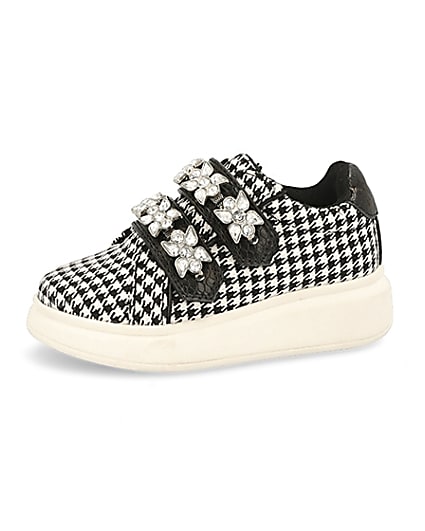 360 degree animation of product Mini girls black houndstooth trainers frame-2