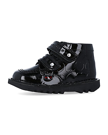 360 degree animation of product Mini girls black Kickers leather patent shoes frame-2