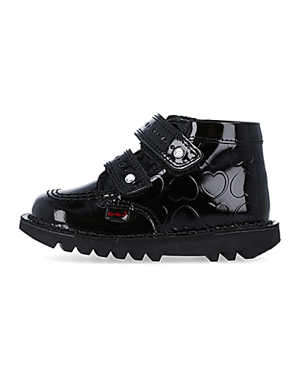 360 degree animation of product Mini girls black Kickers leather patent shoes frame-3