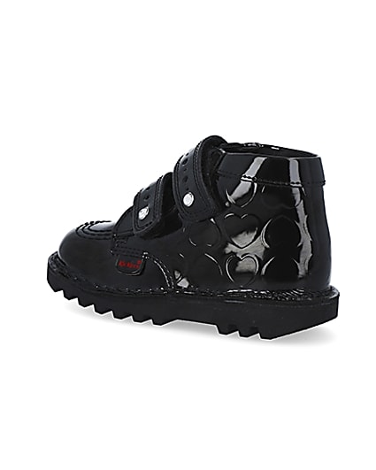 360 degree animation of product Mini girls black Kickers patent heart shoes frame-5