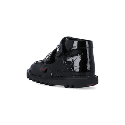 360 degree animation of product Mini girls black Kickers patent shoes frame-6