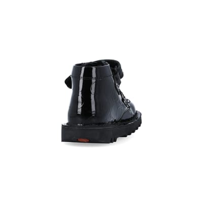 360 degree animation of product Mini girls black Kickers patent shoes frame-10