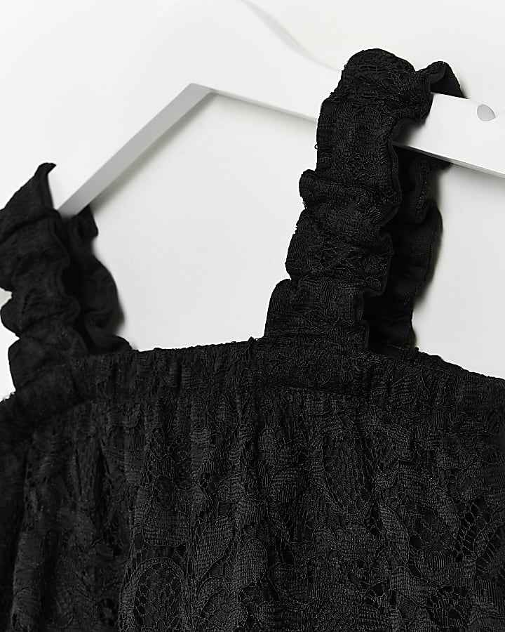 Mini girls black lace smock cami top