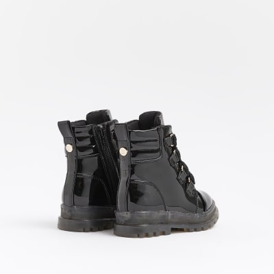 Mini girls Black Lace up patent Chelsea Boots