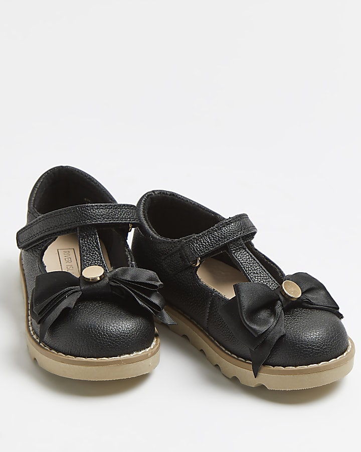 Mini girls black leather bow Mary Jane shoes