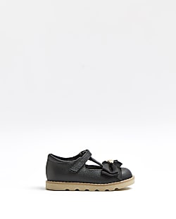 Mini girls black leather bow Mary Jane shoes