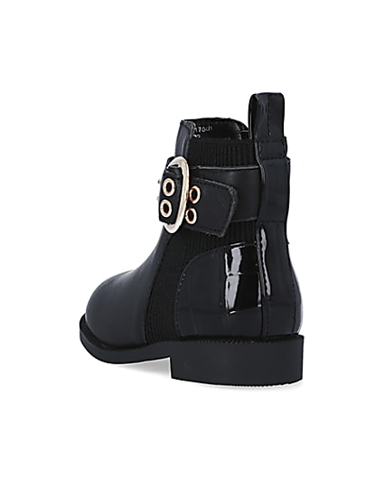 360 degree animation of product Mini Girls Black Leather Buckle Boots frame-7